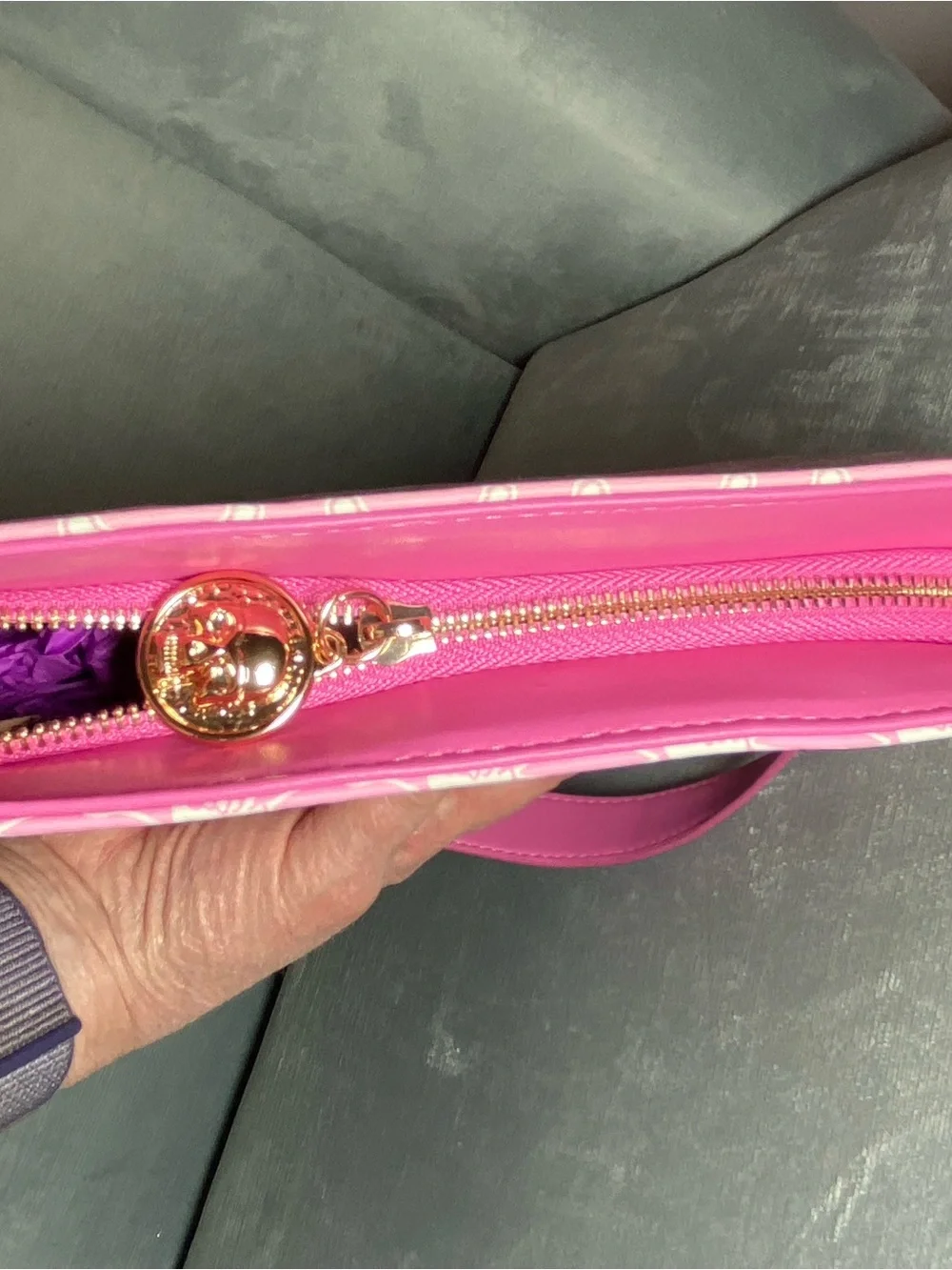 Ed Hardy Pink Graphic Shoulder Bag with Rhinestone Tiger, Gold Chain Accents